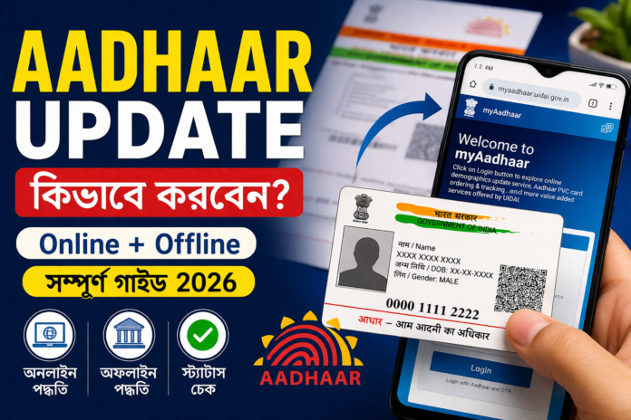 Aadhaar Update কিভাবে করবেন (Online + Offline Full Guide 2026) Aadhaar Update কিভাবে করবেন (Online + Offline Full Guide 2026)